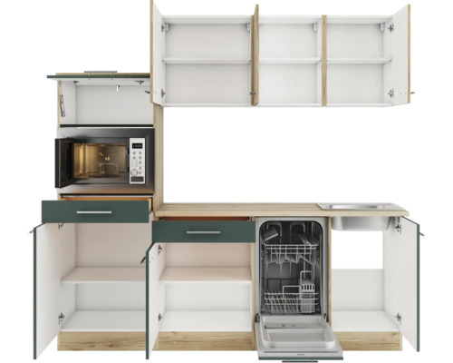 Küchenzeile mit Mikrowelle und Geschirrspüler