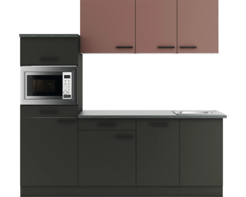 Optifit Küchenzeile mit Geräten Nizza407/Madrid420 210 cm rostrot anthrazit matt zerlegt Variante reversibel