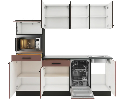 Küchenzeile mit Spüle, Geschirrspüler und Mikrowelle