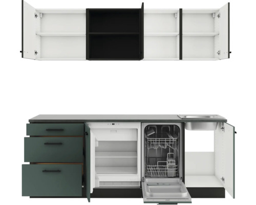 Optifit Küchenzeile mit Geräten Madrid420/Verona405 210 cm anthrazit grün matt zerlegt Variante reversibel