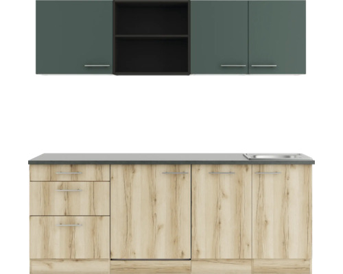 Optifit Küchenzeile Savona405/Livorno290 210 cm grün wildeiche matt strukturiert zerlegt Variante reversibel