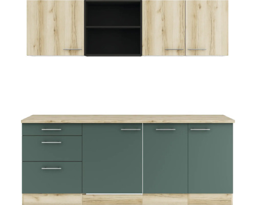 Optifit Küchenzeile Livorno290/Savona405 210 cm wildeiche grün matt strukturiert zerlegt Variante reversibel