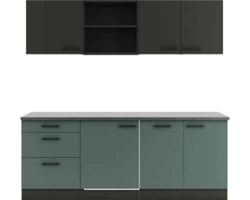 Optifit Küchenzeile Madrid420/Verona405 210 cm anthrazit grün matt zerlegt Variante reversibel