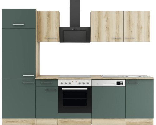 Optifit Küchenzeile Livorno290/Savona405 270 cm wildeiche grün matt strukturiert zerlegt Variante reversibel