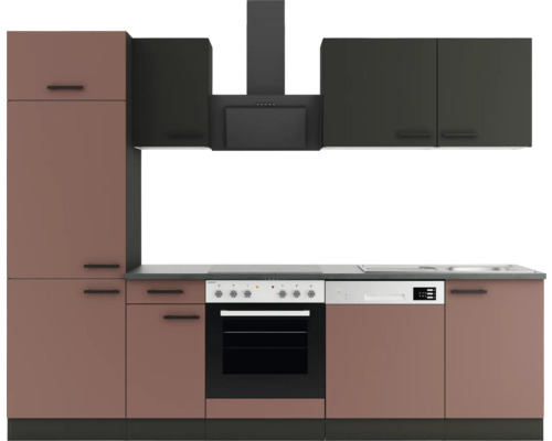 Optifit Küchenzeile mit Geräten Madrid420/Nizza407 270 cm anthrazit rostrot matt zerlegt Variante reversibel