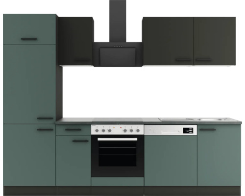 Optifit Küchenzeile mit Geräten Madrid420/Verona405 270 cm anthrazit grün matt zerlegt Variante reversibel
