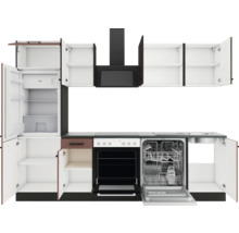 Komplette Küche mit Kühlschrank, Spülmaschine, Herd, Dunstabzugshaube und Schränken