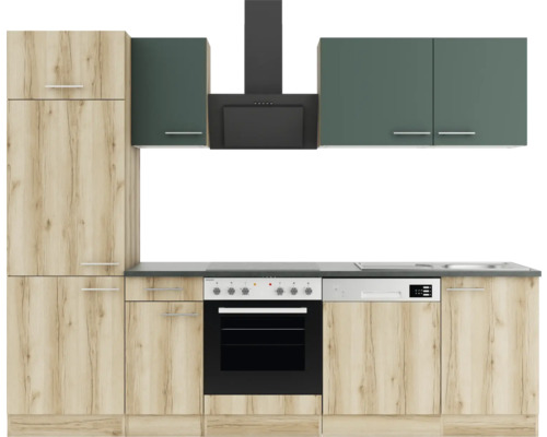 Optifit Küchenzeile mit Geräten Savona405/Livorno290 270 cm grün wildeiche matt strukturiert zerlegt Variante reversibel