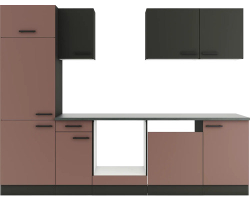 Optifit Küchenzeile Madrid420/Nizza407 270 cm anthrazit rostrot matt zerlegt Variante reversibel