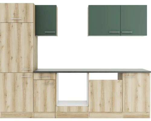 Optifit Küchenzeile Savona405/Livorno290 270 cm grün wildeiche matt strukturiert zerlegt Variante reversibel