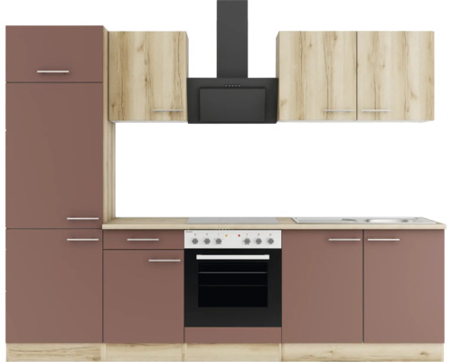 Optifit Küchenzeile mit Geräten Livorno290/Bari407 270 cm wildeiche rostrot matt strukturiert zerlegt Variante reversibel