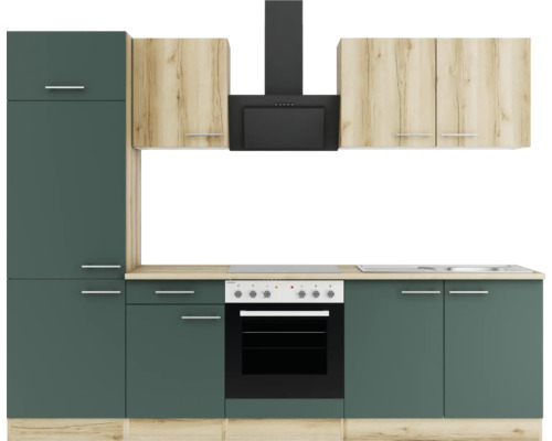 Optifit Küchenzeile mit Geräten Livorno290/Savona405 270 cm wildeiche grün matt strukturiert zerlegt Variante reversibel