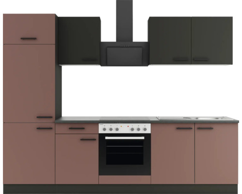 Optifit Küchenzeile mit Geräten Madrid420/Nizza407 270 cm anthrazit rostrot matt zerlegt Variante reversibel