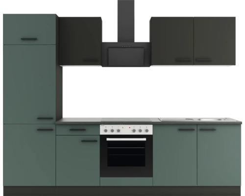 Optifit Küchenzeile mit Geräten Madrid420/Verona405 270 cm anthrazit grün matt zerlegt Variante reversibel