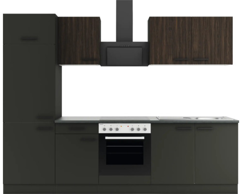 Optifit Küchenzeile mit Geräten Rimini409/Madrid420 270 cm nussbaum anthrazit matt zerlegt Variante reversibel