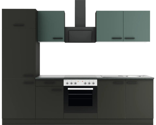 Optifit Küchenzeile mit Geräten Verona405/Madrid420 270 cm grün anthrazit matt zerlegt Variante reversibel
