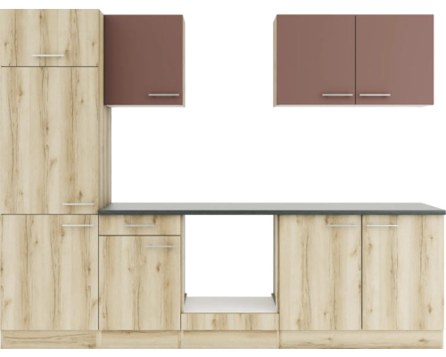 Optifit Küchenzeile Bari407/Livorno290 270 cm rostrot wildeiche matt strukturiert zerlegt Variante reversibel