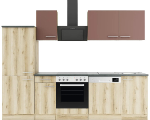 Optifit Küchenzeile mit Geräten Bari407/Livorno290 270 cm rostrot wildeiche matt strukturiert zerlegt Variante reversibel