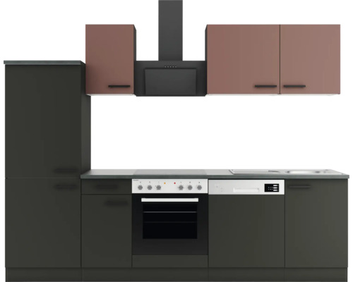 Optifit Küchenzeile mit Geräten Nizza407/Madrid420 270 cm rostrot anthrazit matt zerlegt Variante reversibel