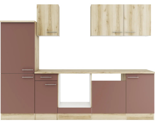 Optifit Küchenzeile Livorno290/Bari407 270 cm wildeiche rostrot matt strukturiert zerlegt Variante reversibel