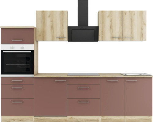 Optifit Küchenzeile mit Geräten Livorno290/Bari407 270 cm wildeiche rostrot matt strukturiert zerlegt Variante reversibel