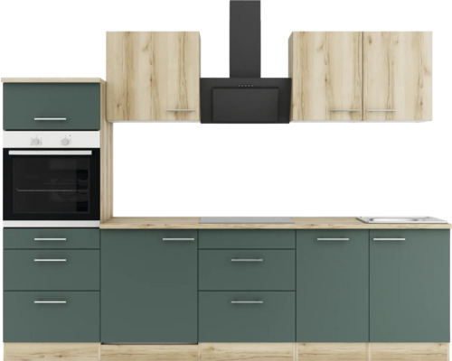 Optifit Küchenzeile mit Geräten Livorno290/Savona405 270 cm wildeiche grün matt strukturiert zerlegt Variante reversibel