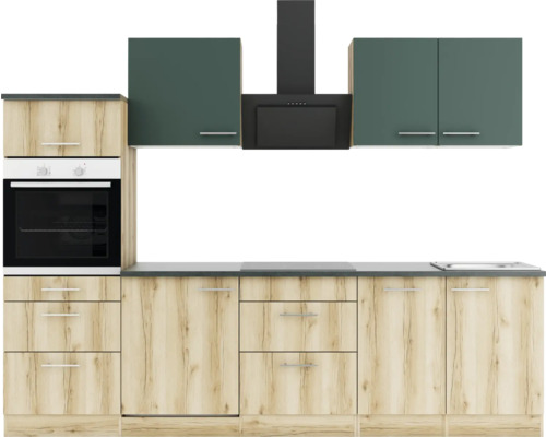 Optifit Küchenzeile mit Geräten Savona405/Livorno290 270 cm grün wildeiche matt strukturiert zerlegt Variante reversibel