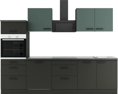 Optifit Küchenzeile mit Geräten Verona405/Madrid420 270 cm grün anthrazit matt zerlegt Variante reversibel
