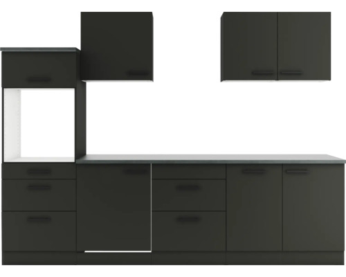 Moderne Küchenzeile mit Unterschränken, Schubladen und Hängeschränken