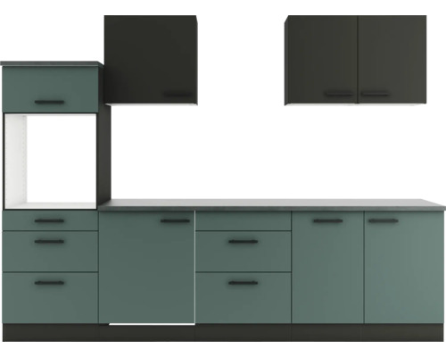 Optifit Küchenzeile ohne Geräte Madrid420/Verona405 270 cm anthrazit grün matt zerlegt Variante reversibel KPMV 2789OE-9+ Optifit Küchenzeile ohne Geräte Madrid420/Verona405 270 cm anthrazit grün matt zerlegt Variante reversibel KPMV 2789OE-9+