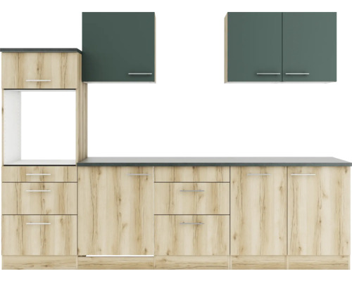 Optifit Küchenzeile Savona405/Livorno290 270 cm grün wildeiche matt strukturiert zerlegt Variante reversibel