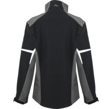 Rückansicht einer Softshelljacke mit durchgehendem Reißverschluss und Stehkragen