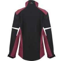 Rückansicht einer schwarzen Softshelljacke mit langen Ärmeln und Details
