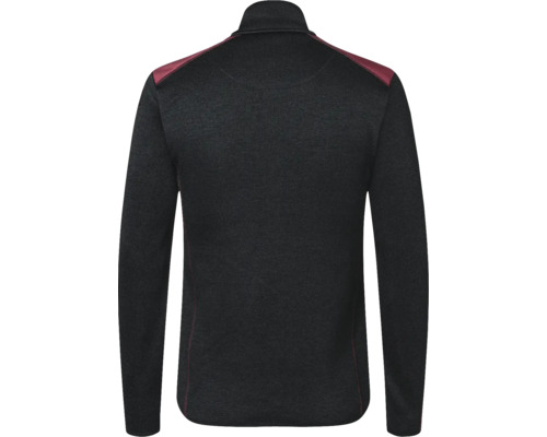 Rückansicht einer schwarzen Herren Fleecejacke mit langen Ärmeln und Stehkragen.