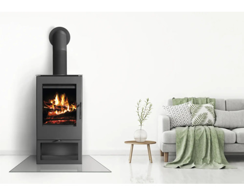 Kaminofen mit Holzfeuer in Wohnraum-Szene