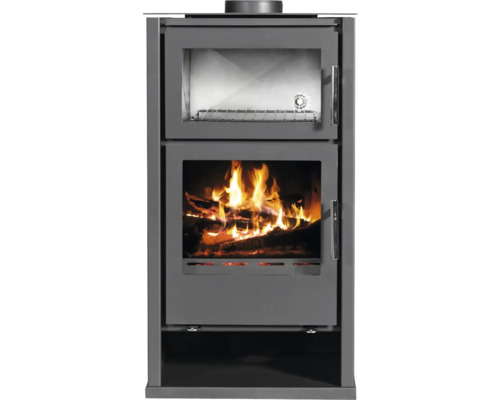 Kaminofen mit Holzfeuer hinter Glas