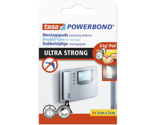 Tesa Powerbond Montagepads, geeignet für die Befestigung von Gegenständen bis zu 6 kg pro Pad, Packung mit 9 Pads