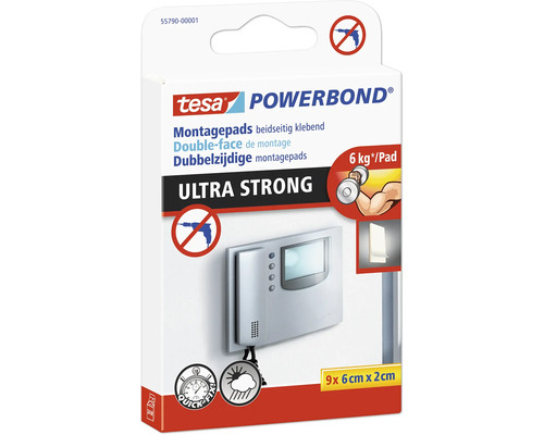 Tesa Powerbond Montagepads, beidseitig klebend, ultrastrong, 9 x 6 cm