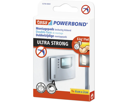 Tesa Powerbond Montagepads, beidseitig klebend, Ultra Strong, 9 x 6 Zentimeter x 2 Zentimeter
