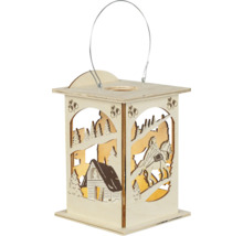 Holzlaterne mit Winterlandschaft und Tragegriff