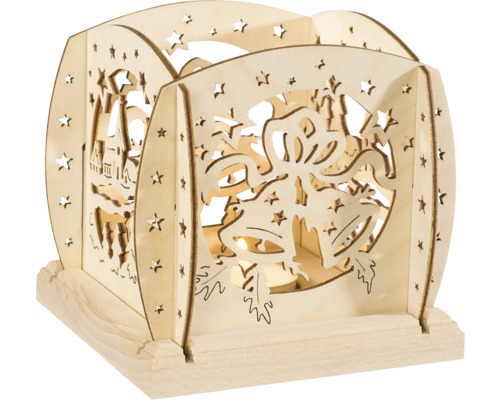 Laterne Saico Glocken Holz 12 x 12 x 13,5 cm naturbelassen Dekorative Holzlaterne mit weihnachtlichen Motiven