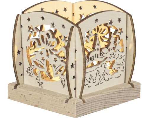 Dekorative Holzleuchte mit weihnachtlichen Motiven