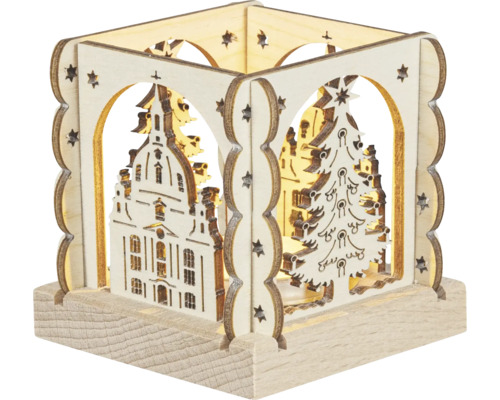 Laterne Saico Dresden Holz 7,5 x 7,5 x 7,5 cm naturbelassen Dekorative Holzlaterne mit weihnachtlichen Motiven