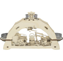 Teelichthalter aus Holz mit Motiven von Fahrzeugen und Tieren