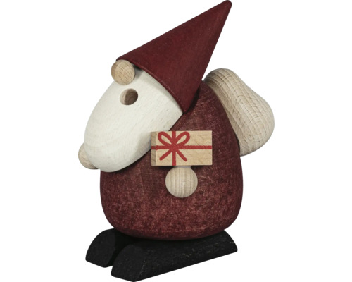 Räucherfigur Saico Weihnachtsmann Bescherung H 15 cm rot Holzfigur eines Zwergs mit Geschenk