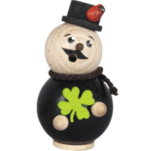 Schornsteinfeger Räuchermann aus Holz mit Glücksklee und Marienkäfer