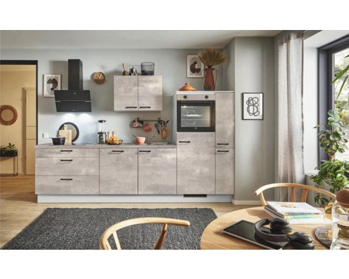 PICCANTE Plus Küchenzeile mit Geräten Casual 300 cm beton perlgrau matt vormontiert Variante rechts