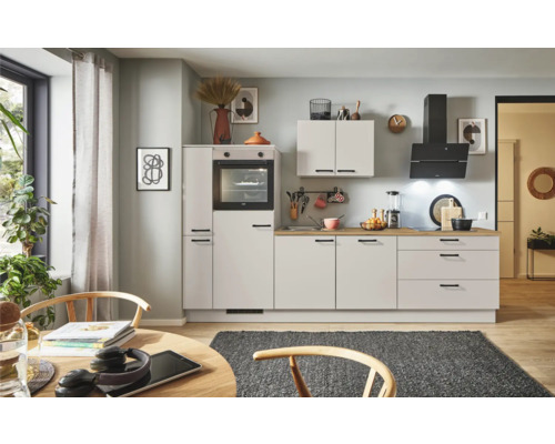 PICCANTE Plus Küchenzeile mit Geräten Sonera 300 cm kaschmirgrau matt vormontiert Variante links