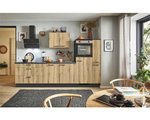 PICCANTE Plus Küchenzeile mit Geräten Casual 300 cm evoke eiche matt vormontiert Variante rechts