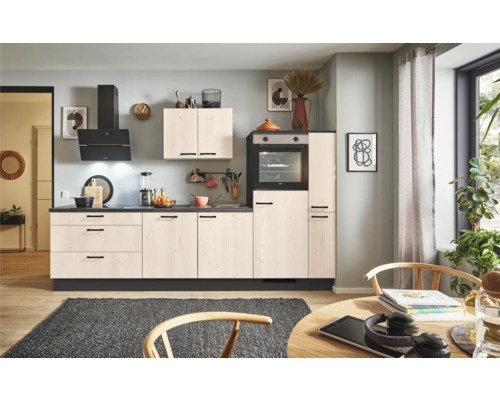 PICCANTE Plus Küchenzeile mit Geräten Casual 310 cm fichte whitewashed matt vormontiert Variante rechts